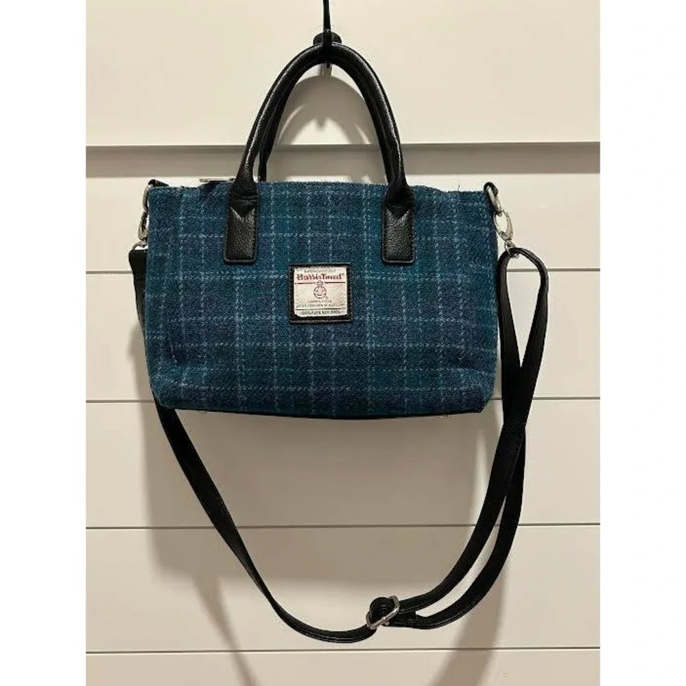 Glen Appin Harris Tweed Teal Blue Plaid Wool Satchel Crossbody Bag Handbag